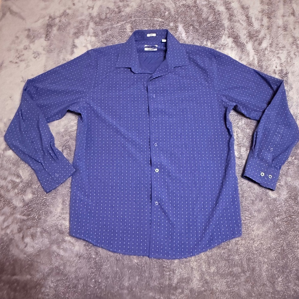 Lucky Brand Mens Slim Fit Blue Micro Dot Print Button Down Shirt Size L